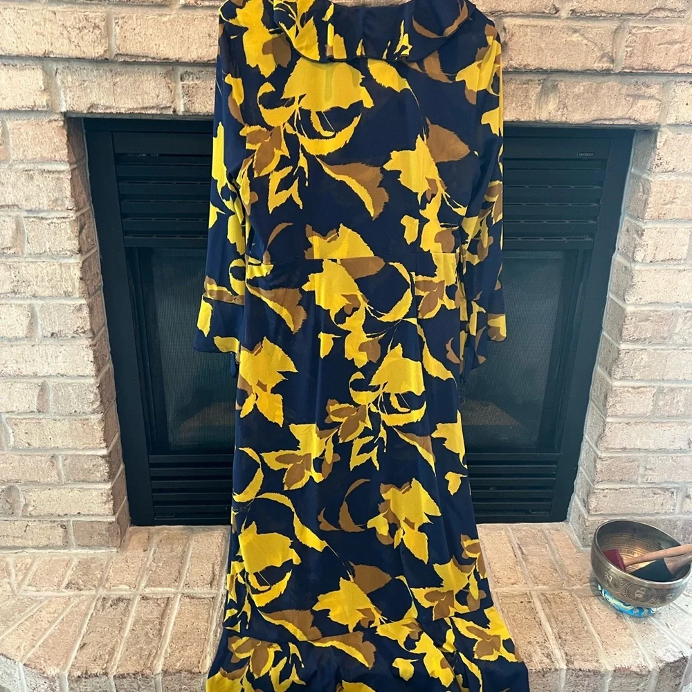 Cabi Navy Blue & Mustard Yellow Floral Maxi Mesh Dress - Picture 2 of 3